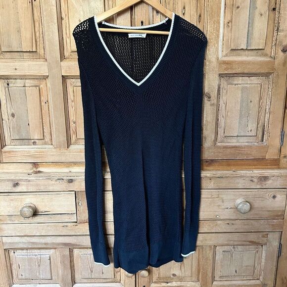 Rag‎ & Bone Jean XS Black White Crochet Knit Dress Long Sleeve Maeve Sweater - Picture 1 of 9